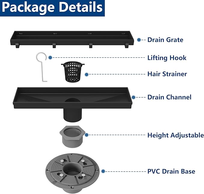 Neodrain 12-Inch Matte Black Linear Shower Drain, 2-in-1 Flat & Tile Insert Cover, Stainless Steel Linear Drain, Rectangle Shower Floor Drain with Hair Strainer, Shower Drain Base