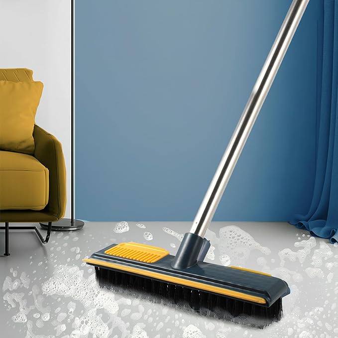 Long Handle Floor Brush with Stiff Bristles, 108cm Yellow Scrub Brush for Bathroom and Tile Cleaning, Hard Bristle Shower Floor Scrubber for Deep Corner and Grout Cleaning,