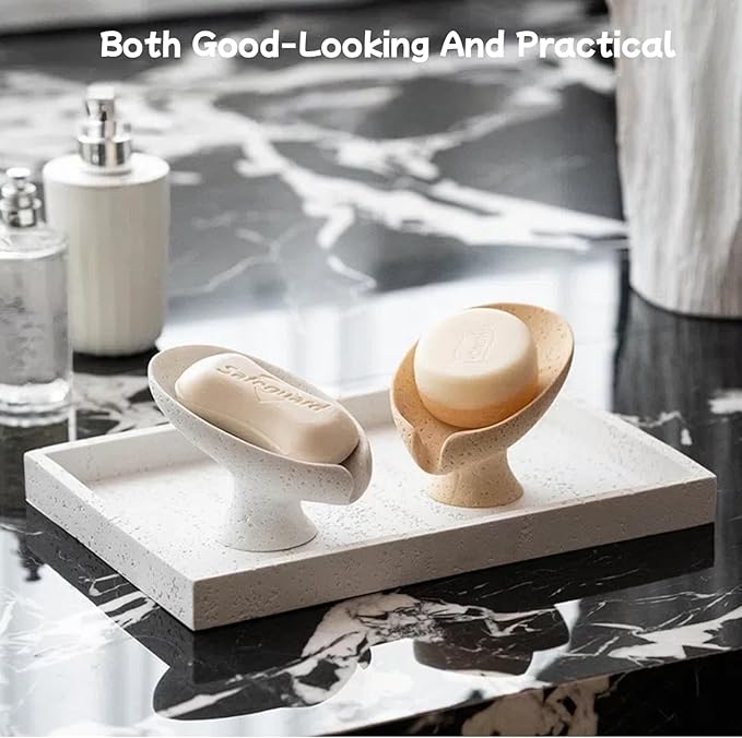 Bar Soap Holder, Soap Dish for Shower, Self Draining Soap Dish,Travertine Style Soap Holder, Used for Sinks, Bathrooms, Showers,Kitchens (White Limestone)