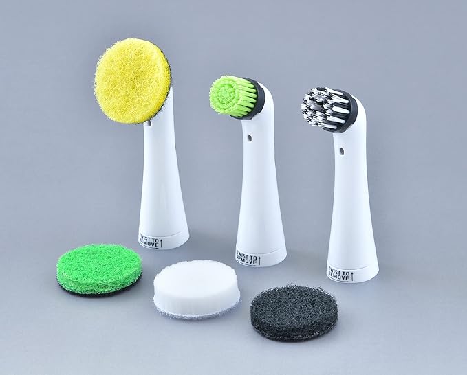 Sonic Scrubber – Replacement Brush Set | 3-Piece Head Combo with Soft Bristle, Medium Bristle & Velcro Pad Head + 4 Cleaning Pads (Multi-Firmness)