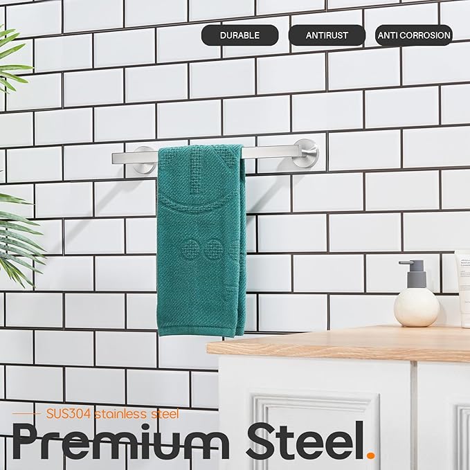 12 Inch Bathroom Towel Bar Bath Towel Rack Kitchen Towel Holder Towel Ring Wall Mounted SUS304 Stainless Steel Brushed Nickel AN4001BR-L12