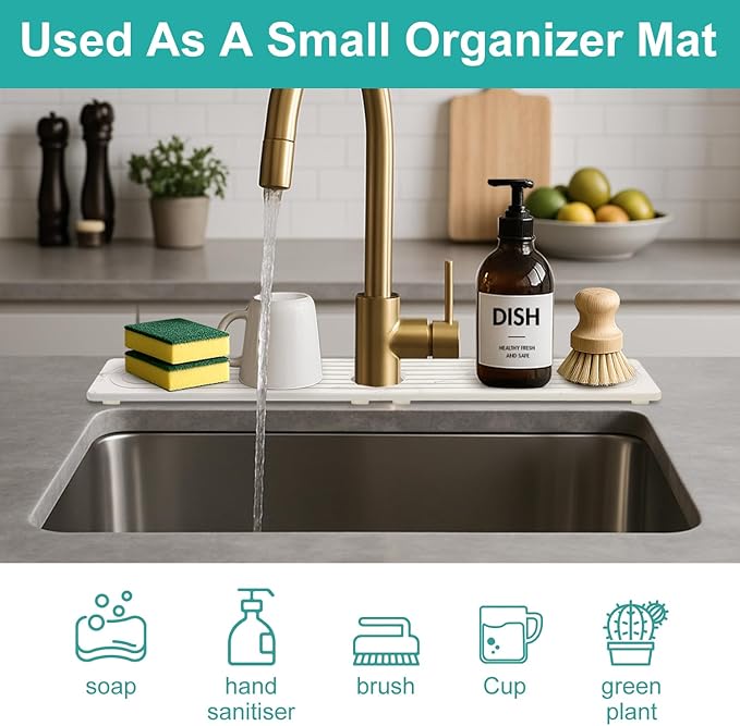 Drying Stone Faucet Mat for Kitchen Sink Trays Diatomite Quick Dry Around Faucet Mats Absorbent Drying Mat for Kitchen Counter Water Absorbing Stone Tray for Bathroom Sink Protector Splash Guard