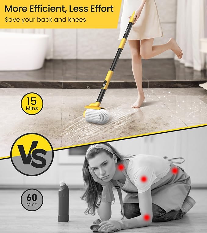 Electric Spin Scrubber, Cordless Cleaning Brush Scrubber for Home, 600RPM & 2.5H Runtime with Universal Brush Head, Bathroom Scrubber with Dual Speeds for Bathroom Shower Bathtub Glass Car