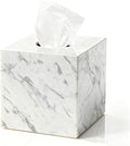 Natural Marble Tissue Box Holder Cover, Square Cube Tissue Box Holder with Open Bottom for Bathroom Vanity Tops, Bedroom Dressers, Kitchen Countertop, White Tissue Box(NS021)