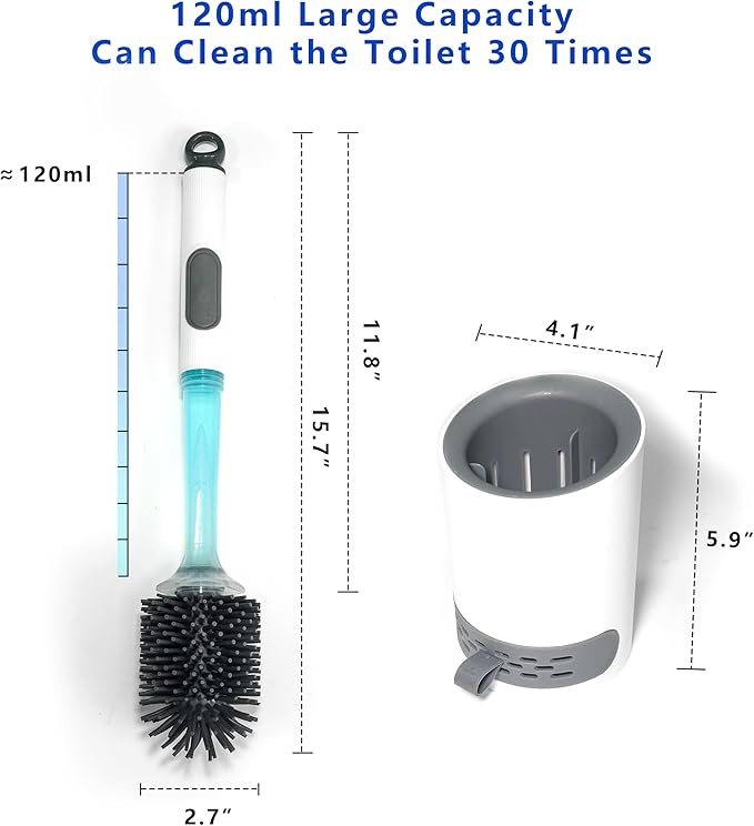 Silicone Toilet Brush and Holder Set, 2 Packs Bendable Toilet Scrubber for Curved Rim, Non-Scratch Drip-Resistant Brush with Sprayer, Space Saving Bathroom Essentials (2)