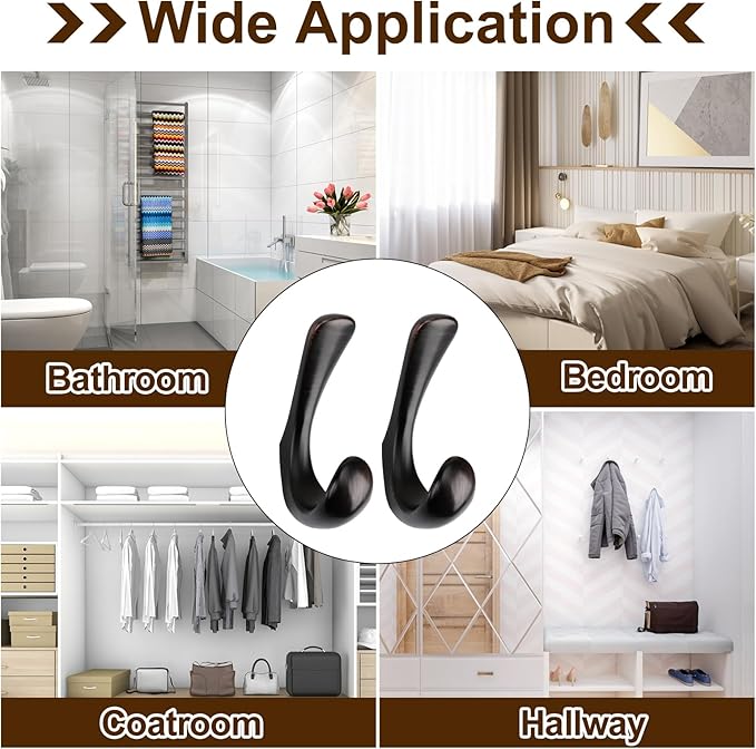1 Pack Towel Hooks for Bathrooms Wall Mounted, Oil Rubbed Bronze Bathroom Hooks for Towels, Robe & Towel Hook for Wall, Modern Bath Towel Hook