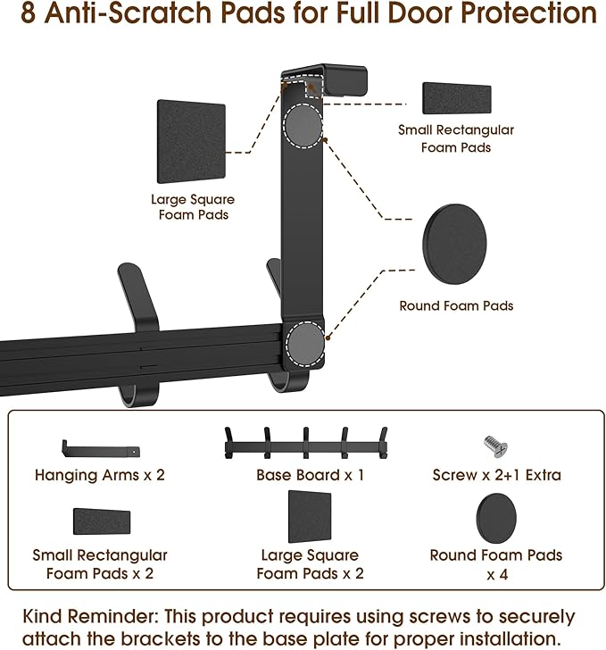 Over The Door Hooks Hanger with 7" Extended Arms for Hanging, J7U, Perfectly Fits US Standard 1 3/8-inch Doors, Towel Rack Organizer Holder, Matte Black