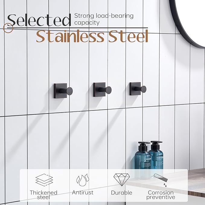 KOKOSIRI Robe Hooks Oil Rubbed Bronze Bathroom Shower Hook for Wall Closet Kitchen Hanging Towels Bathroom Hardware Stainless Steel 3 Pack, B1016ORB-P3