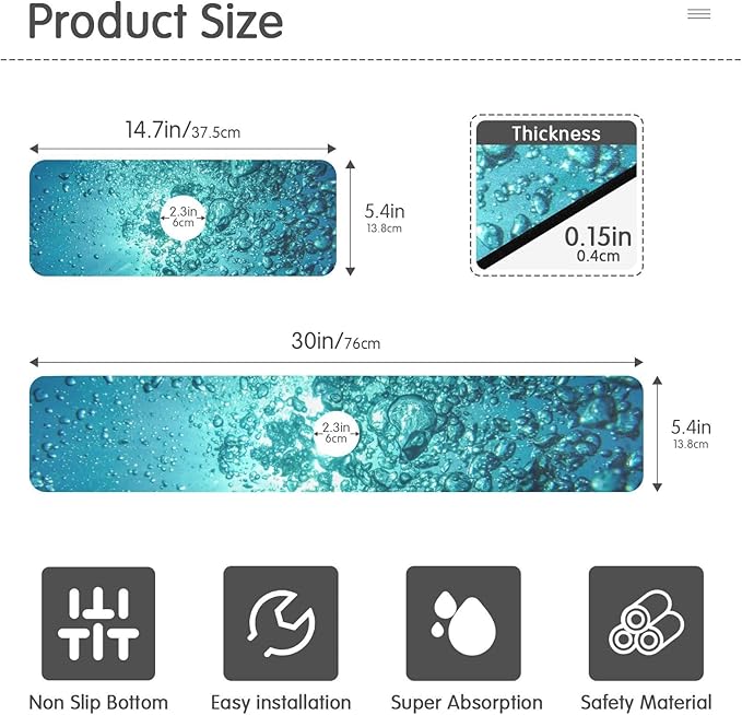 Blue Kitchen Faucet Absorbing Mat Sink Splash Guard Behind Faucet Drip Catcher for Bathroom RV Bar 14.7x5.4in 2PCS Water Bubbles