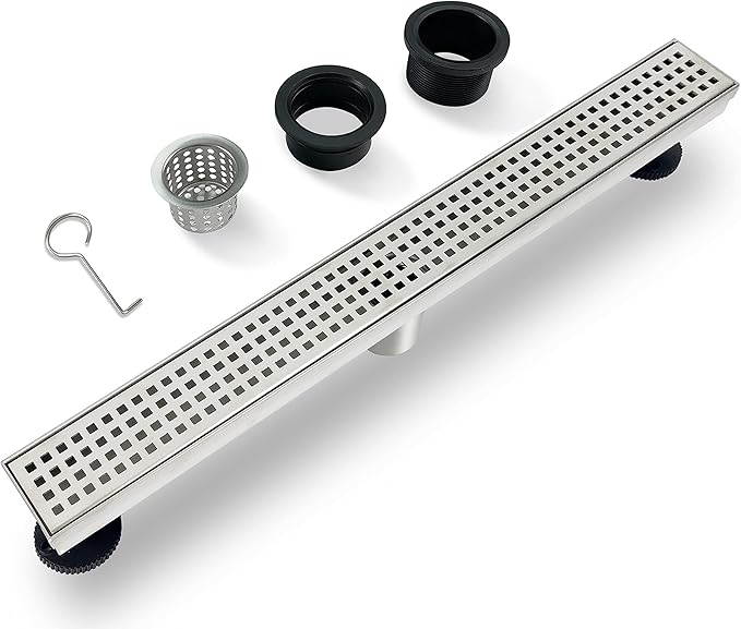24 Inch Linear Shower Drain Brushed Recatngular Floor Drain,SUS304 Stainless Steel CUPC Certificate (24 inch)