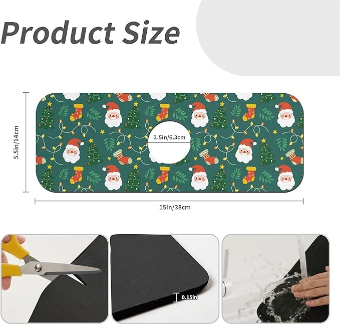 Faucet Draining Mat For Kitchen Sink, Santa Claus Green Diatom Mud Absorbent Drain Pad For Bathroom Kitchen Sink Splash Guard Drying Mat