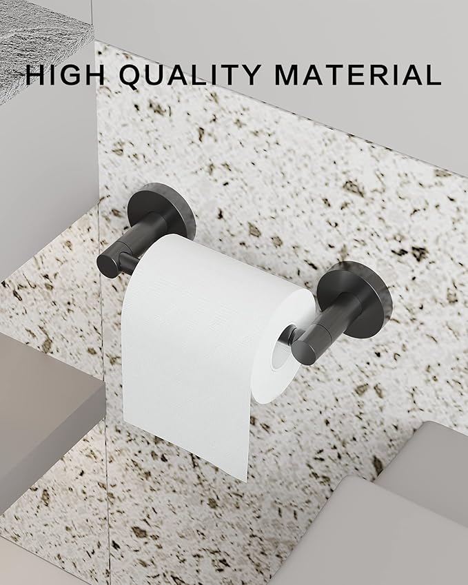 Matte Black Toilet Paper Holder Bathroom Double Post Pivoting Tissue Roll Holder Stainless Steel and Zinc Alloy Wall Mount Detachable 1pc