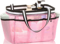 Ocim Large Portable Mesh Shower Caddy Bag Tote for Big Size Shampoo Bottles, Collapsible Quick Dry for College Dorm, Camping, Beach Pool Bathroom, Pink