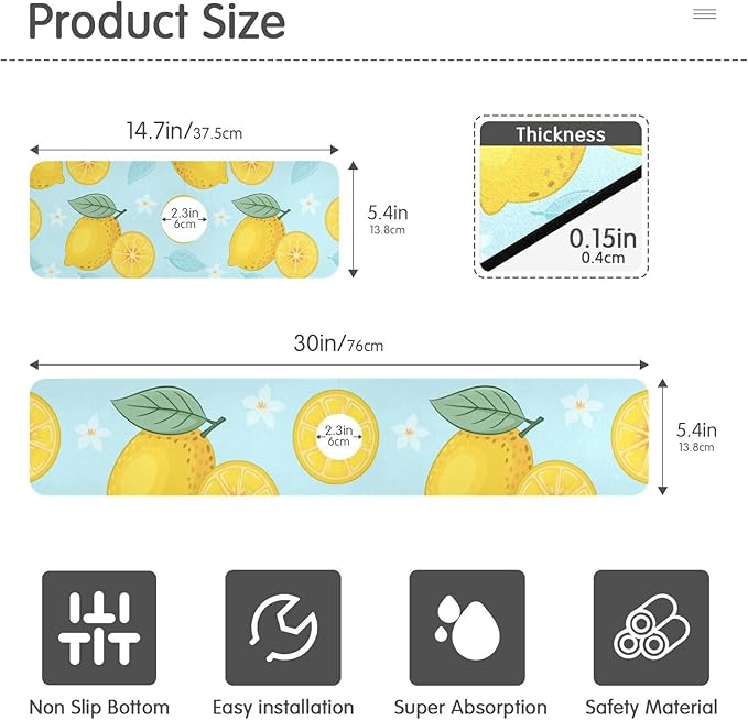 Kitchen Sink Splash Guard Sink Faucet Mat Faucet Handle Drip Catcher Drain Mats for Kitchen Bathroom Countertop Absorbent Dish Drying Mat Pad16 2pack 30x5.4Inch Lemon Blue
