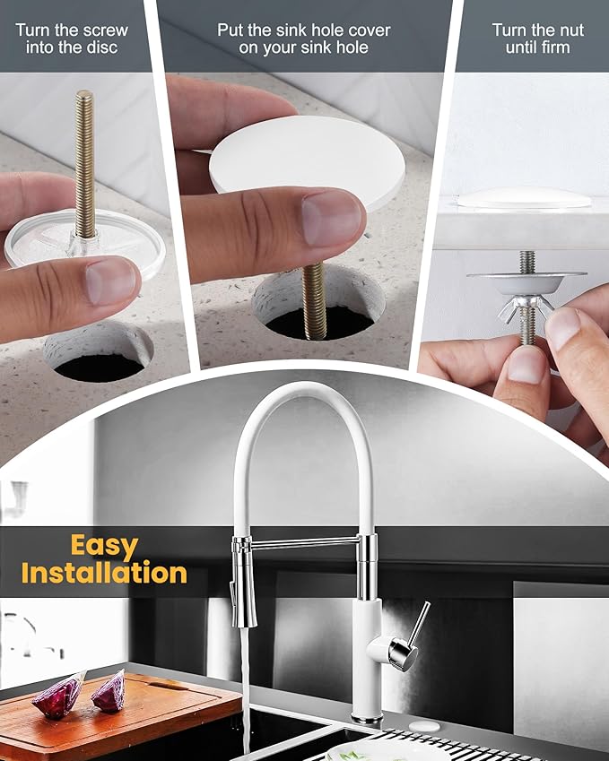 Kitchen Sink Hole Cover, Faucet Hole Cover for Kitchen Sink, Tap Hole Plate Stopper Cover Blanking Brass Metal Plug, Bright White