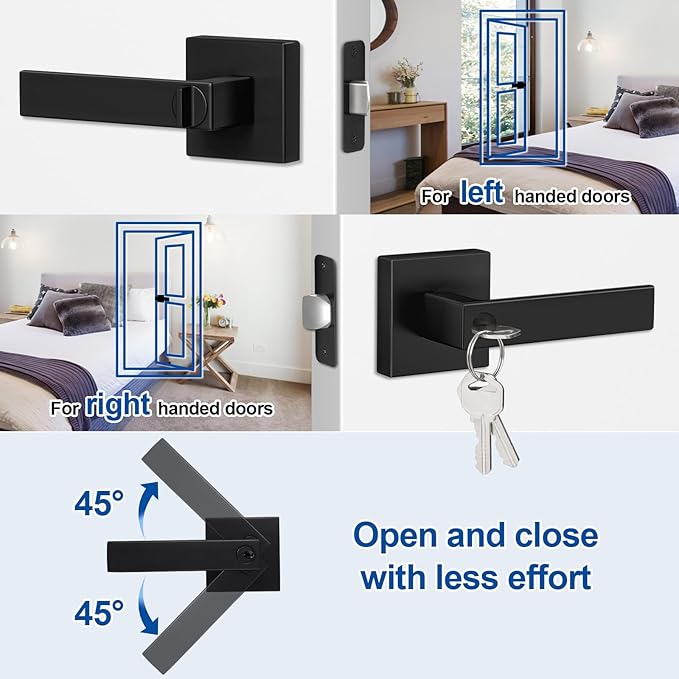 Estmoon Entry Door Handle, Black Door Knob with Lock and Key, Entrance Front Door Lock Heavy Duty Keyed Exterior Door Knob for Bedroom, Bathroom, Front Door, Office, 1 Pack