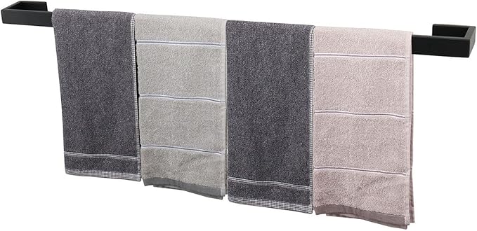 TocTen Bath Towel Rack - Square Base Thicken SUS304 Stainless Steel Towel Bar for Bathroom, Bathroom Bar Accessories Towel Rod Heavy Duty Wall Mounted Towel Holder (Matte Black, 36 Inch)