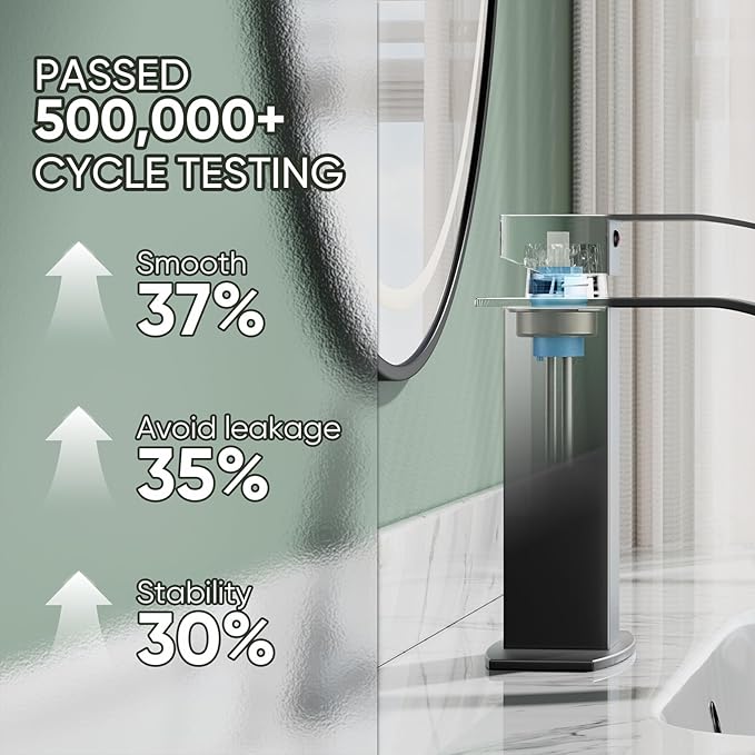 Hoimpro Black Waterfall Bathroom Faucet with cUPC Supply Lines, Single Handle Bathroom Sink Faucet with Pop-up Drain, Rv Vanity Vessel Faucet with Deck Plate, Matte Black, 1 or 3 Hole