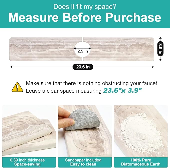 Large Stone Faucet Mat for Kitchen Sink Water Catcher Diatomite Quick Dry Stone Mat Kitchen Sink Splash Guard Protectors Water Absorbing Tray Absorbent Faucet Mats for Bathroom Counter Accessories