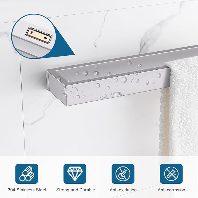 TNOMS Single Towel Bar Towel Holder Bathroom Hardware Accessories,Stainless Steel Wall-Mounted Towel Rack Towel Rail,16 Inches Brushed Nickel