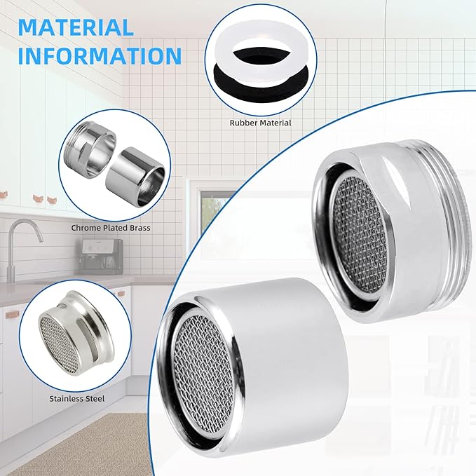 iFealClear 4 Pack Faucet Aerator, Stainless Steel Kitchen Sink Faucet Aerator Adapter with Solid Brass Shell, Male and Female Thread Water-conserving Bathroom Filter with Gasket, Chrome