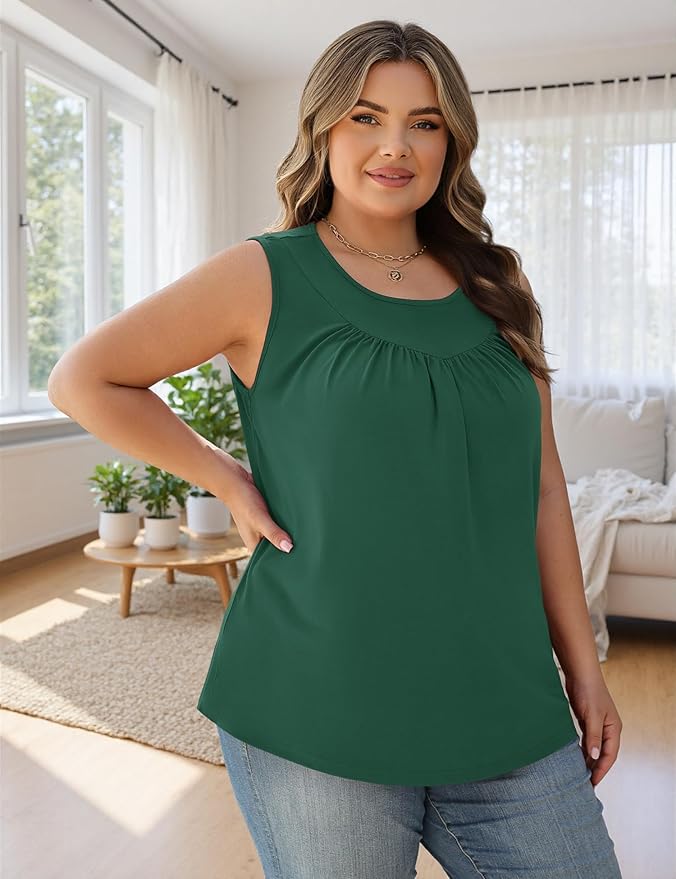 AKEWEI Womens Plus Size Tank Tops Ladies Sleeveless Summer Pleated Tops Oversized Flowy Tunics XL-5XL