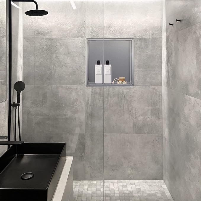 16"×16" Shower Niche Brushed Stainless Steel, Recessed Shower Caddy, Bathroom Shelf Insert Fits for 14-3/4" Square Wall Hole Installation (Nickel)