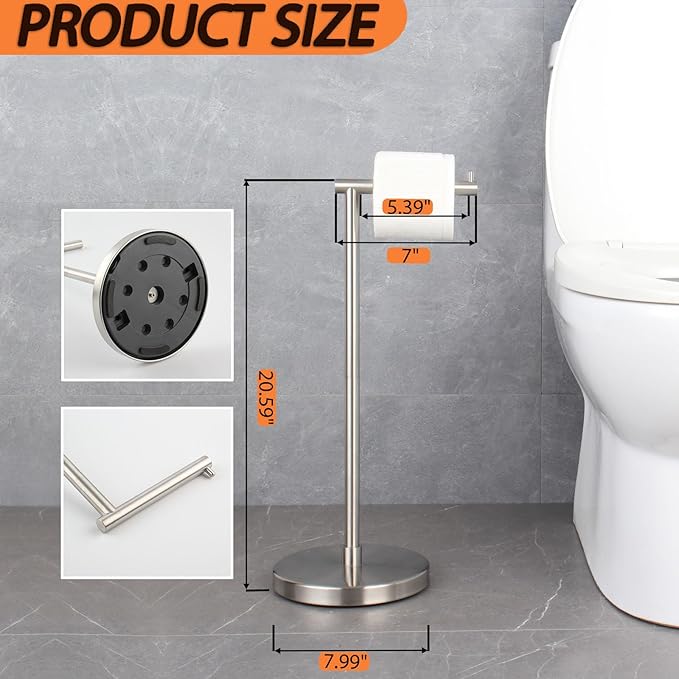 GERZWY Toilet Paper Holder Free Standing SUS 304 Stainless Steel Rustproof Pedestal Lavatory Tissue Roll Holder Floor Stand Storage Modern Brushed Finish DZY002-LS
