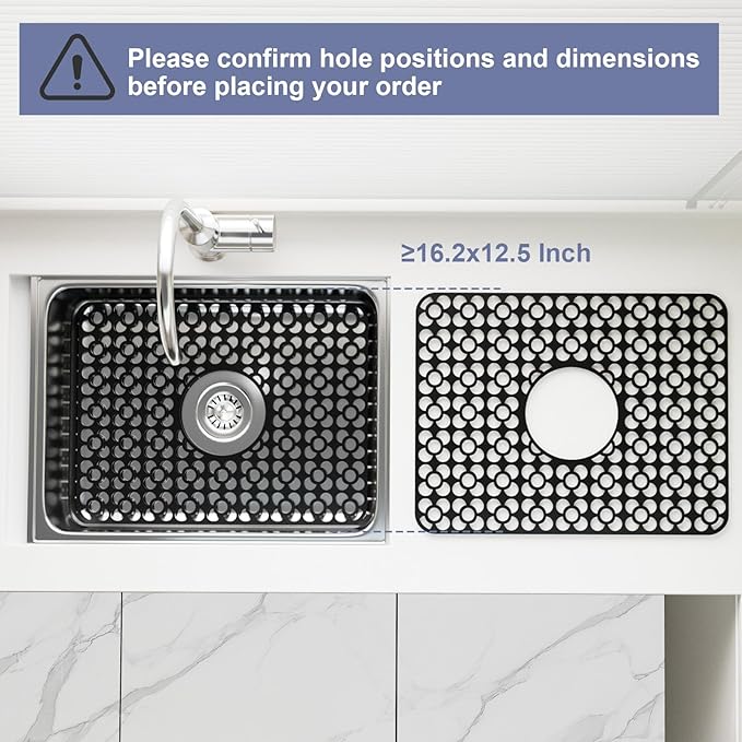 TOOVEM Silicone Sink Protectors for Kitchen, Kitchen Sink Protector Mat, 11.5 x 16.2 Inch Silicone Heat Resistant Non-Slip Sink Mats for Bottom of Kitchen Stainless Steel, Black