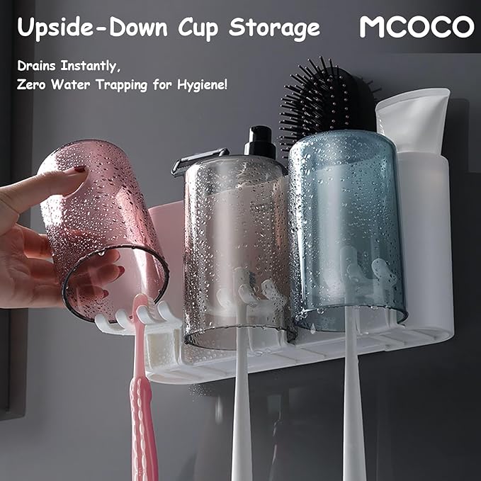 Toothbrush Holders for Bathrooms Wall Mounted Toothbrush Holder with 2 Large Storage Slot Tooth Brush Holder 2-Cup