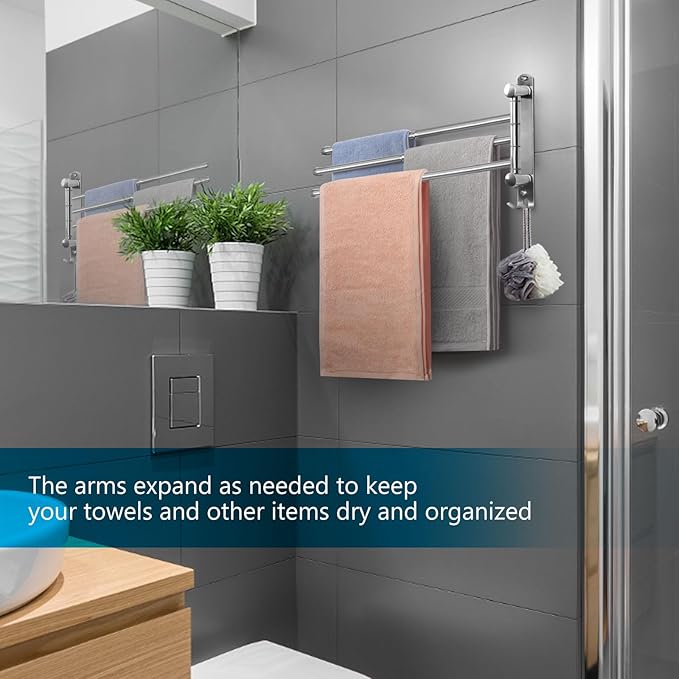 Adjustable Bathroom Towel Rack JSVER SUS304 Stainless Steel Towel Rack with Adjustable Arms (Silver, 3 Arms)