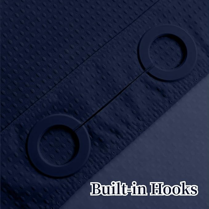 No Hooks Required Waffle Weave Shower Curtain with Snap in Liner-Hotel Grade Waterproof & Mesh Top Window Spa Like Bath Curtain Machine Washable 54Wx80L Navy Blue
