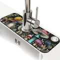 Kitchen Sink Splash Guard，Snail and Mushroom Faucet Mat Sink Gadgets-Super Absorbent Fast Drying Mat Drip Catcher for Kitchen, Bathroom,Sink Mat, Dish Drying Mat, Bathroom(15" X 5.5" )