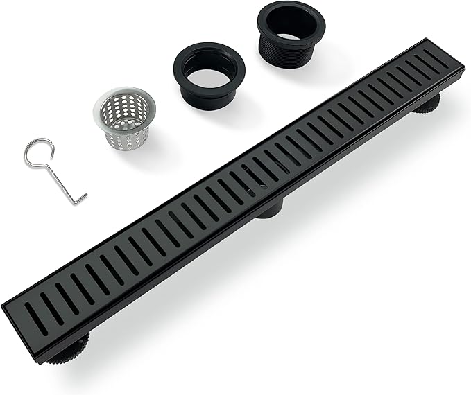 28 Inch Black Linear Shower Drain with Removable Capsule Pattern Cover Grate Accessories and SUS304 Stainless Steel CUPC Certificate（28inch）