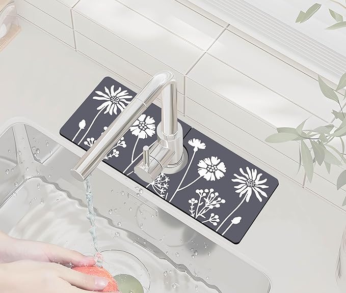 Kitchen Sink Splash Guard Faucet Mat -1 PC Super Absorbent Fast Drying Mat Sink Gadgets-Splash Guard Behind Faucet Drip Catcher for Kitchen, Bathroom,Sink Mat, Dish Drying Mat, Bathroom(15" X 5.5" )