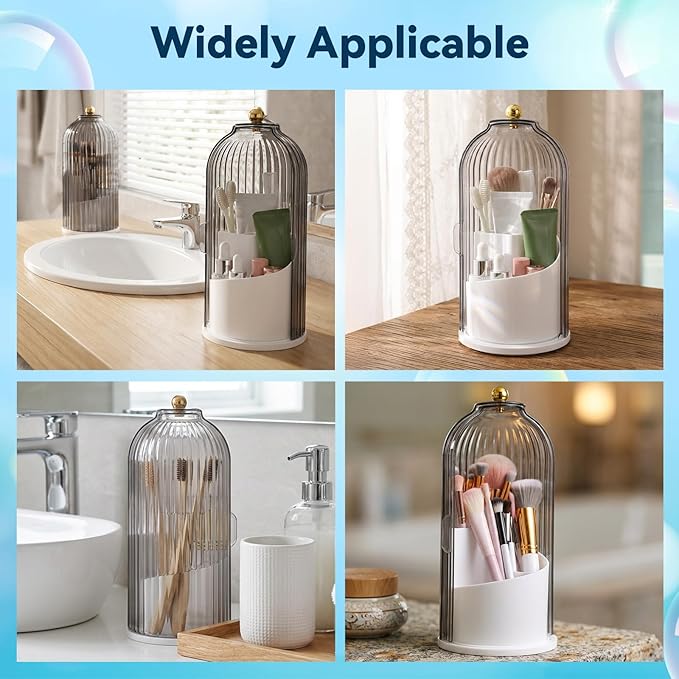 Dust Proof Toothbrush Holder, Rotating Toothbrush Holder 3 Slots with Sliding Lid Toothbrushes Organizer Tooth with Cover Brush Holders for Organizing and Storing Bathroom Countertop-Translucent Black