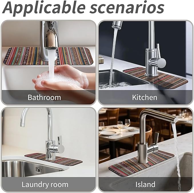 Kitchen Sink Splash Guard，Tribal，Bohemian style Faucet Mat Sink Gadgets-Super Absorbent Fast Drying Mat Drip Catcher for Kitchen, Bathroom,Sink Mat, Dish Drying Mat, Bathroom(15" X 5.5" )