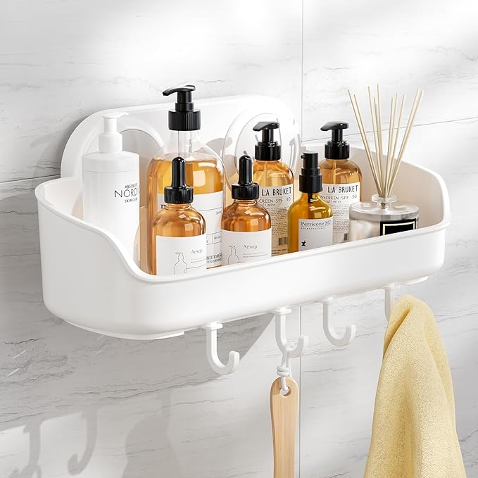 LUXEAR Shower Caddy Suction Cup NO-Drilling Removable Bathroom Shower Shelf Powerful Shower Organizer Basket Waterproof & Oilproof Wall Mounted Storage Rack for Bathroom&Kitchen