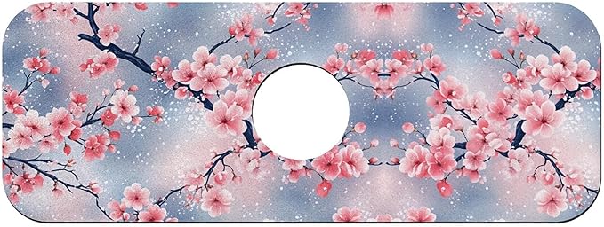 Faucet Draining Mat For Kitchen Sink, Japanese Pink Cherry Blossoms Diatom Mud Absorbent Drain Pad For Bathroom Kitchen Sink Splash Guard Drying Mat