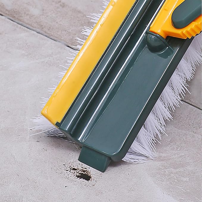 Grout Scrub Brush with 42" Long Handle Double-Sided Floor Scrub Brush V-Shape Grout Cleaner with Squeegee 180° Rotating for Tile Floors, Baseboards, Wall