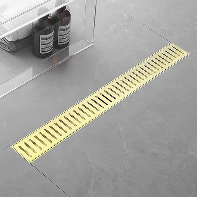 36 Inch Linear Shower Drain Bathroom Kitchen Golden Floor Drain Removable Capsule Pattern Cover Accessories Shower Drain 304 Stainless Steel Drain with Hair Strainer Adjustable Leveling Feet