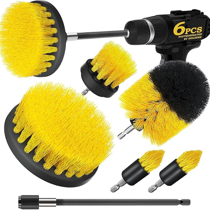 Drill brush accessory set, electric cleaning scrub brush suitable for drill bits, extended accessories, multi-purpose bathrooms, automotive details, carpets, tile grout, kitchen sinks, corners (6PCS)