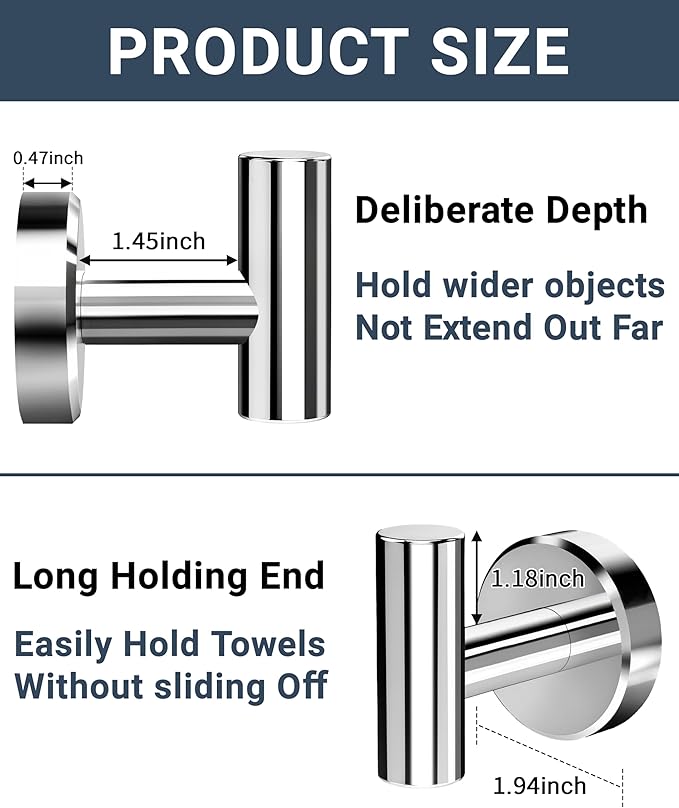Chrome Bathroom Towel Hook, Coat Robe Clothes Hook for Kitchen Garage Wall Mounted 4 Pack, 304 Stainless Steel, Heavy Duty Door Hanger, Cabinet Closet Wall Hook for Hotel Pool (Polished Chrome)