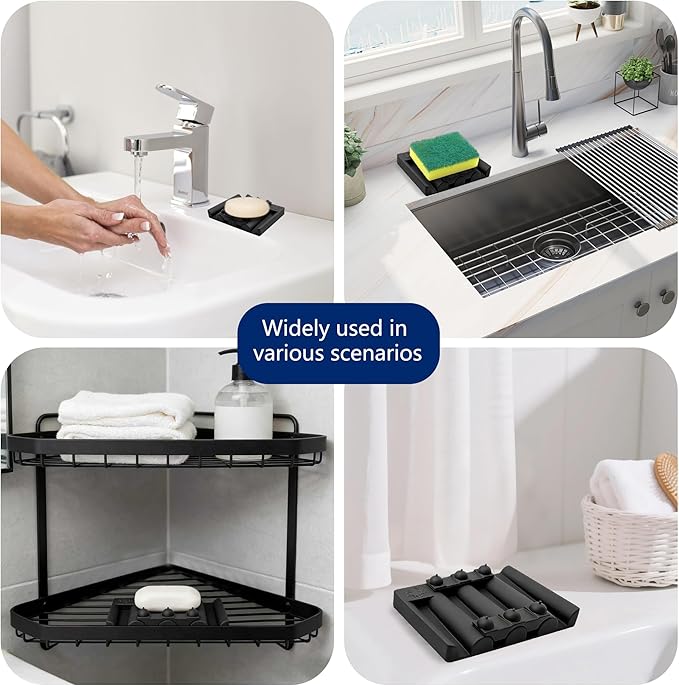 Soap Dish for Shower, Bathroom & Kitchen – Non-Slip, Self-Draining Design to Keep Soap Dry, Extend Soap Life – Easy to Clean, Compact & Durable (Black (Medium, 1 pcs)