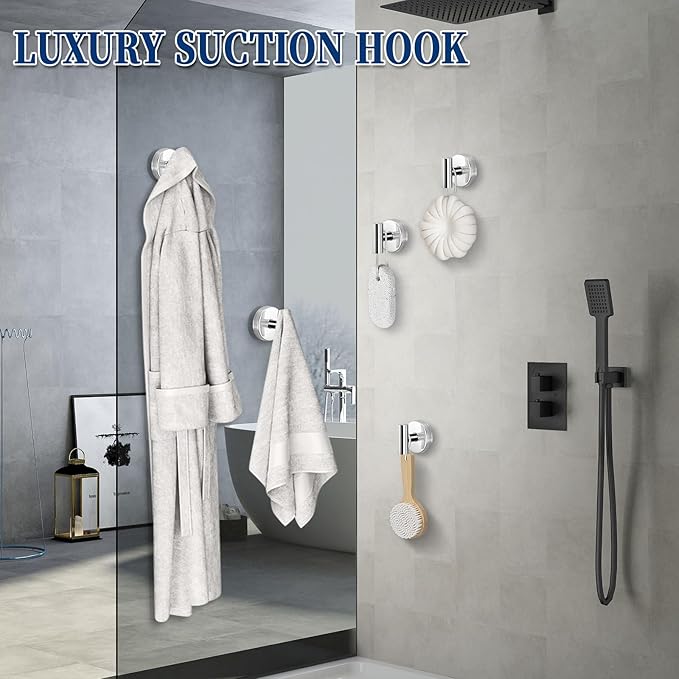 Heavy Duty Reusable Suction Cup Hooks for Shower - No Drill Bathroom/Glass/Mirror/Tiles & Metal Surfaces,and Smooth Non-Porous Surfaces for Towels, Robes, Loofahs (2, Chrome Polished)
