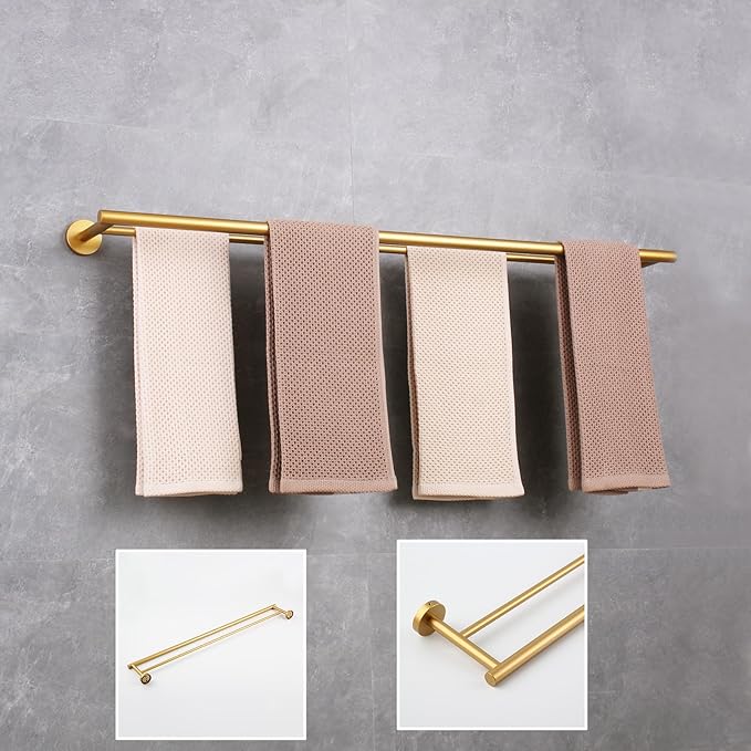 GERZWY 36-Inch Bathroom Double Towel Bar Gold Stainless Steel Towel Rack Wall Mounted Bath Towel Rod