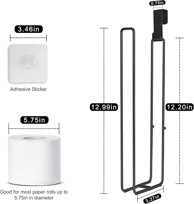 Over The Tank Toilet Paper Storage for 3 Roll Tissue, Toilet Paper Holder Stainless Steel Wall Mount with Storage and Reserve, Black Holder for Bathroom and RV Organization, 1 Pack