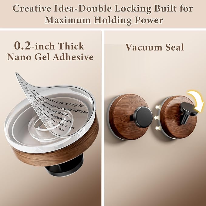 Suction Cup and Adhesive Tape Double Locking Hook,Wall Hook,Towel Hook, Shower Hook,for Bathroom,Kitchen,Loofah, Towel,Coat,Heavy Duty,Waterproof & Rustproof,Reusable(Dot Shape, 4 Counts)