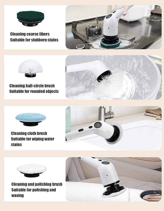 Electric Scrubber Brush for Cleaning with 8 Replaceable Brush Heads, 400 and 500 RPM Electric Cleaning Brush, Electric Rotating Brush for Shower, Floor,B