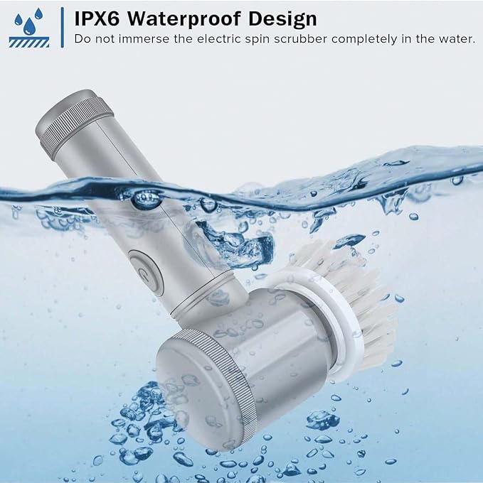 Electric Cleaning Brush, Rechargeable Multifunctional Scrubber for Kitchen and Bathroom, IPX6 Waterproof, 350rpm High Speed, 1500mAh Battery, with Multiple Brush Heads (white, 5 brush heads)
